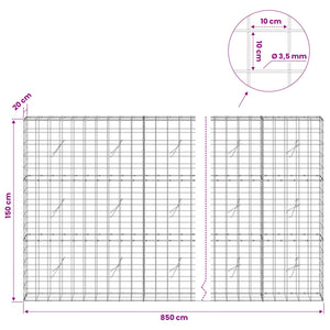 Γκαμπιόν με σύρμα 3,5 mm και πλέγμα 10x10 cm 850x20x150 εκ - Pakobazaar