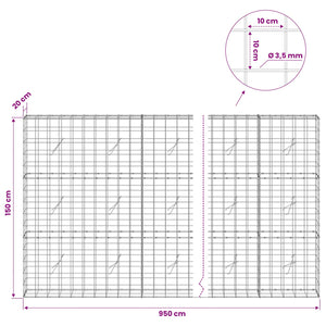 Γκαμπιόν με σύρμα 3,5 mm και πλέγμα 10x10 cm 950x20x150 εκ - Pakobazaar