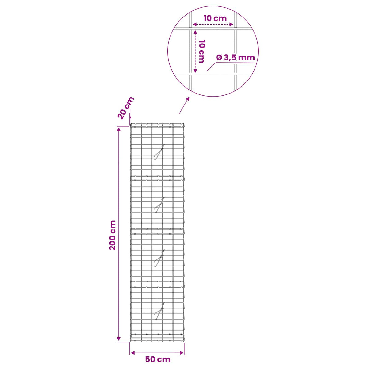 Γκαμπιόν με σύρμα 3,5 mm και πλέγμα 10x10 cm 50x20x200 εκ - Pakobazaar