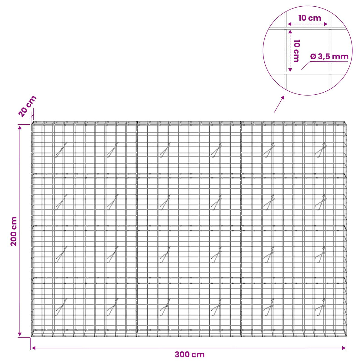 Γκαμπιόν με σύρμα 3,5 mm και πλέγμα 10x10 cm 300x20x200 εκ - Pakobazaar