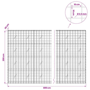 Γκαμπιόν με σύρμα 3,5 mm και πλέγμα 10x10 cm 800x20x200 εκ. - Pakobazaar