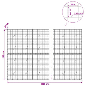 Γκαμπιόν με σύρμα 3,5 mm και πλέγμα 10x10 cm 1000x20x200 εκ. - Pakobazaar