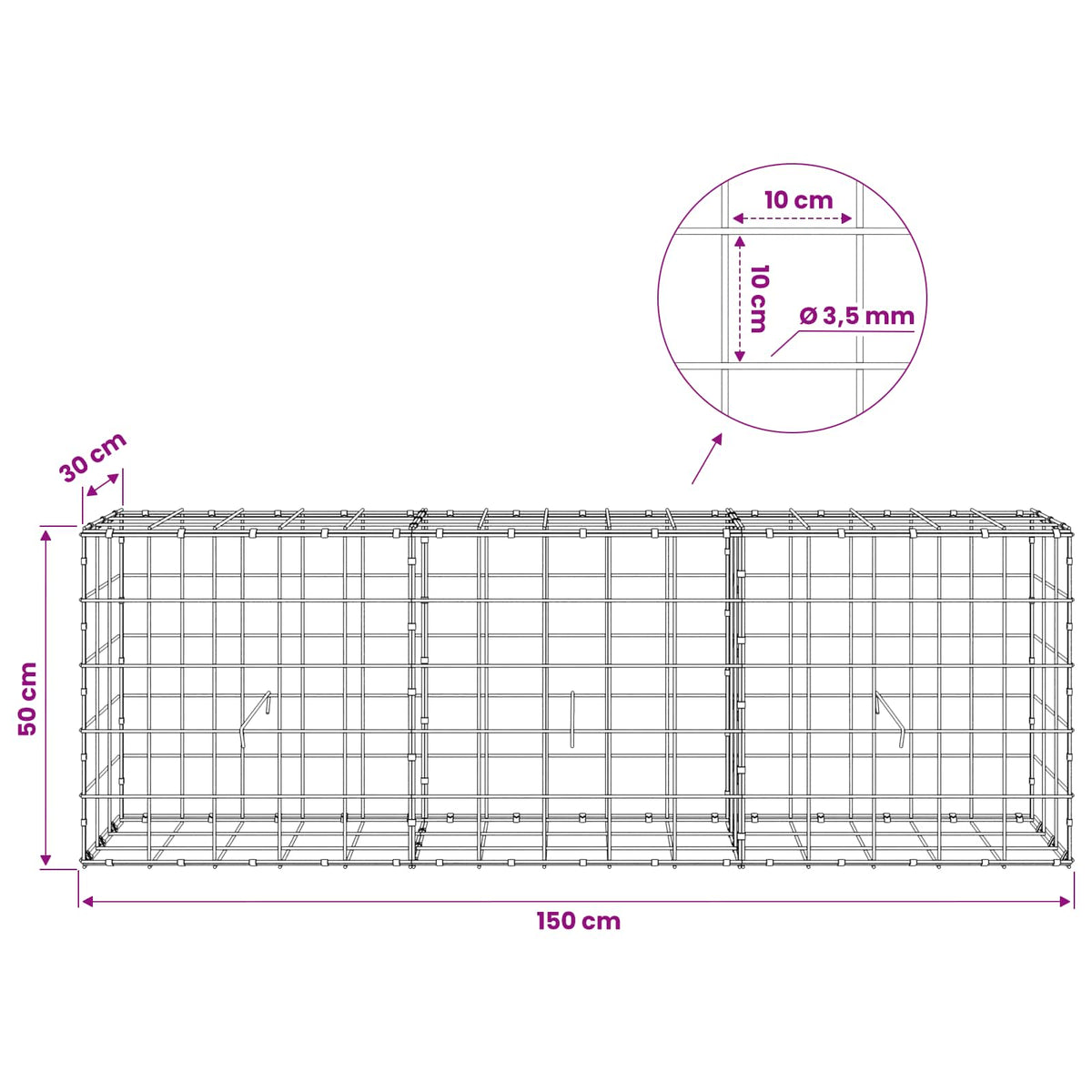 Γκαμπιόν με σύρμα 3,5 mm και πλέγμα 10x10 cm 150x30x50 εκ - Pakobazaar