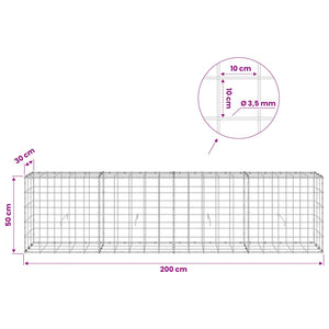 Γκαμπιόν με σύρμα 3,5 mm και πλέγμα 10x10 cm 200x30x50 εκ - Pakobazaar