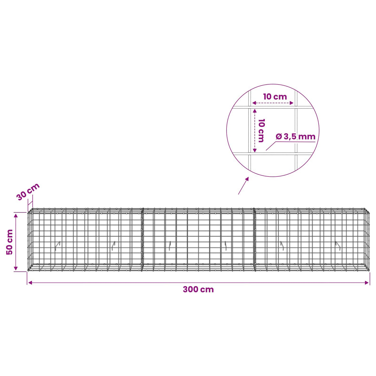 Γκαμπιόν με σύρμα 3,5 mm και πλέγμα 10x10 cm 300x30x50 εκ - Pakobazaar