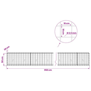 Γκαμπιόν με σύρμα 3,5 mm και πλέγμα 10x10 cm 950x30x50 εκ.