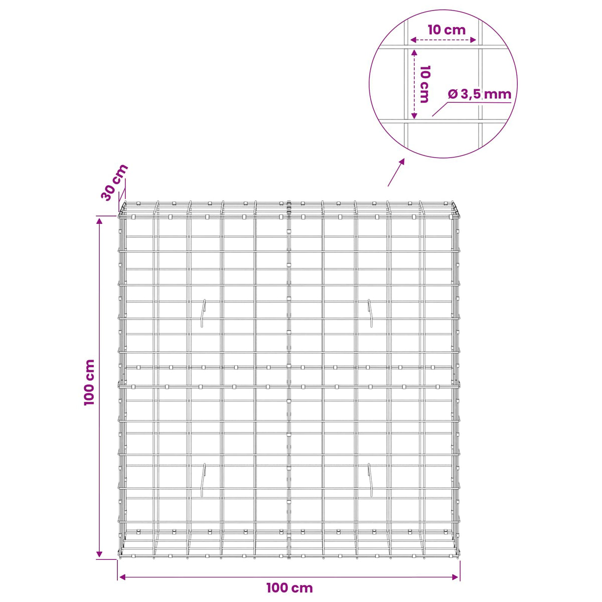 Γκαμπιόν με σύρμα 3,5 mm και πλέγμα 10x10 cm 100x30x100 εκ