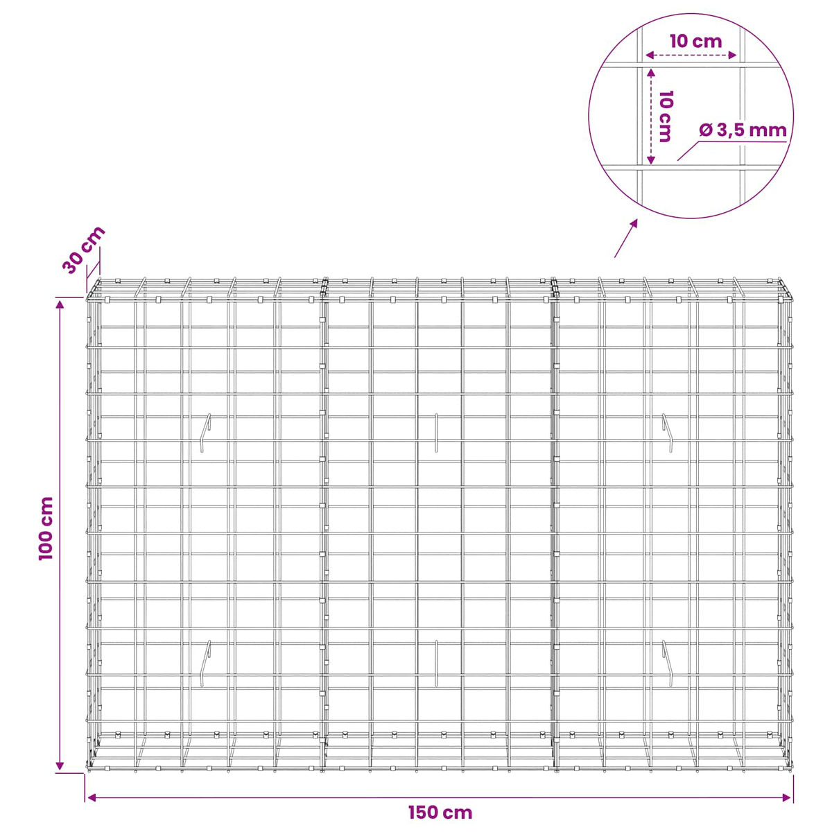 Γκαμπιόν με σύρμα 3,5 mm και πλέγμα 10x10 cm 150x30x100 εκ