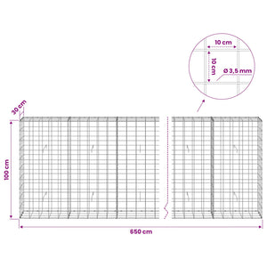 Γκαμπιόν με σύρμα 3,5 mm και πλέγμα 10x10 cm 650x30x100 εκ - Pakobazaar