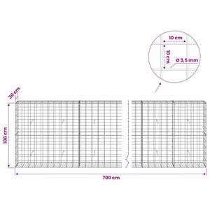 Γκαμπιόν με σύρμα 3,5 mm και πλέγμα 10x10 cm 700x30x100 εκ - Pakobazaar