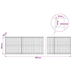 Γκαμπιόν με σύρμα 3,5 mm και πλέγμα 10x10 cm 900x30x100 εκ - Pakobazaar