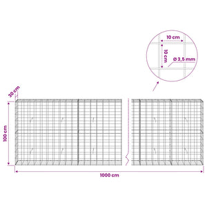 Γκαμπιόν με σύρμα 3,5 mm και πλέγμα 10x10 cm 1000x30x100 εκ - Pakobazaar