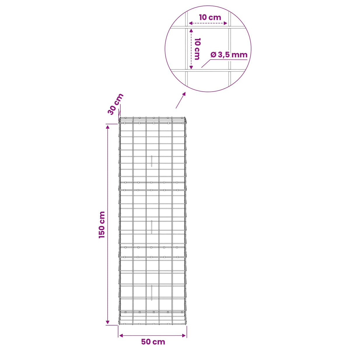 Γκαμπιόν με σύρμα 3,5 mm και πλέγμα 10x10 cm 50x30x150 εκ