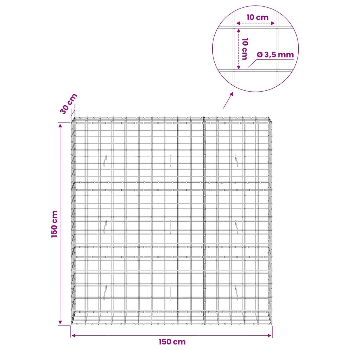 Γκαμπιόν με σύρμα 3,5 mm και πλέγμα 10x10 cm 150x30x150 εκ - Pakobazaar