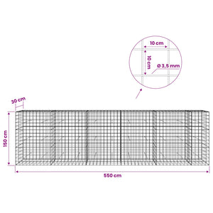 Γκαμπιόν με σύρμα 3,5 mm και πλέγμα 10x10 cm 550x30x150 εκ