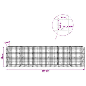 Γκαμπιόν με σύρμα 3,5 mm και πλέγμα 10x10 cm 600x30x150 εκ - Pakobazaar
