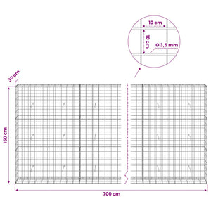 Γκαμπιόν με σύρμα 3,5 mm και πλέγμα 10x10 cm 700x30x150 εκ - Pakobazaar