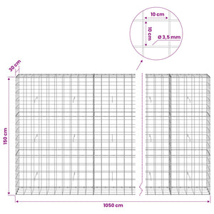 Γκαμπιόν με σύρμα 3,5 mm και πλέγμα 10x10 cm 1050x30x150 εκ. - Pakobazaar