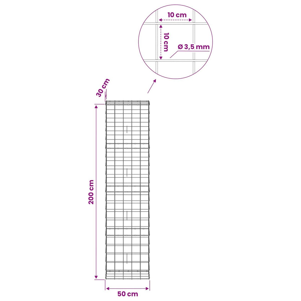Γκαμπιόν με σύρμα 3,5 mm και πλέγμα 10x10 cm 50x30x200 εκ