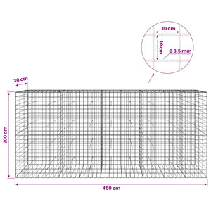 Γκαμπιόν με σύρμα 3,5 mm και πλέγμα 10x10 cm 450x30x200 εκ - Pakobazaar