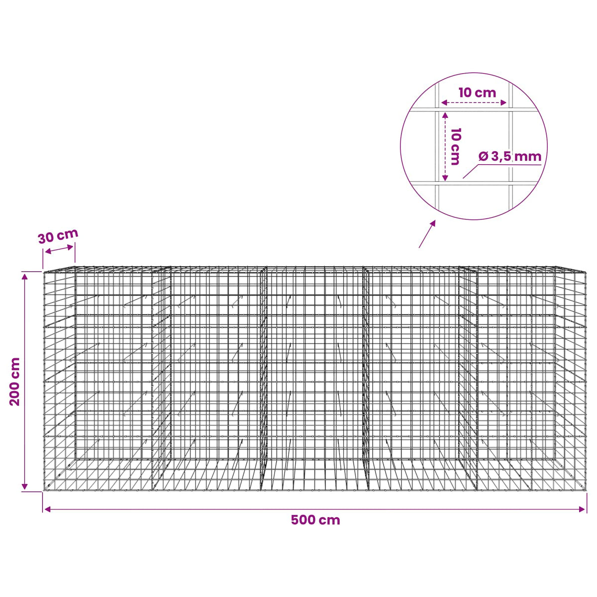 Γκαμπιόν με σύρμα 3,5 mm και πλέγμα 10x10 cm 500x30x200 εκ