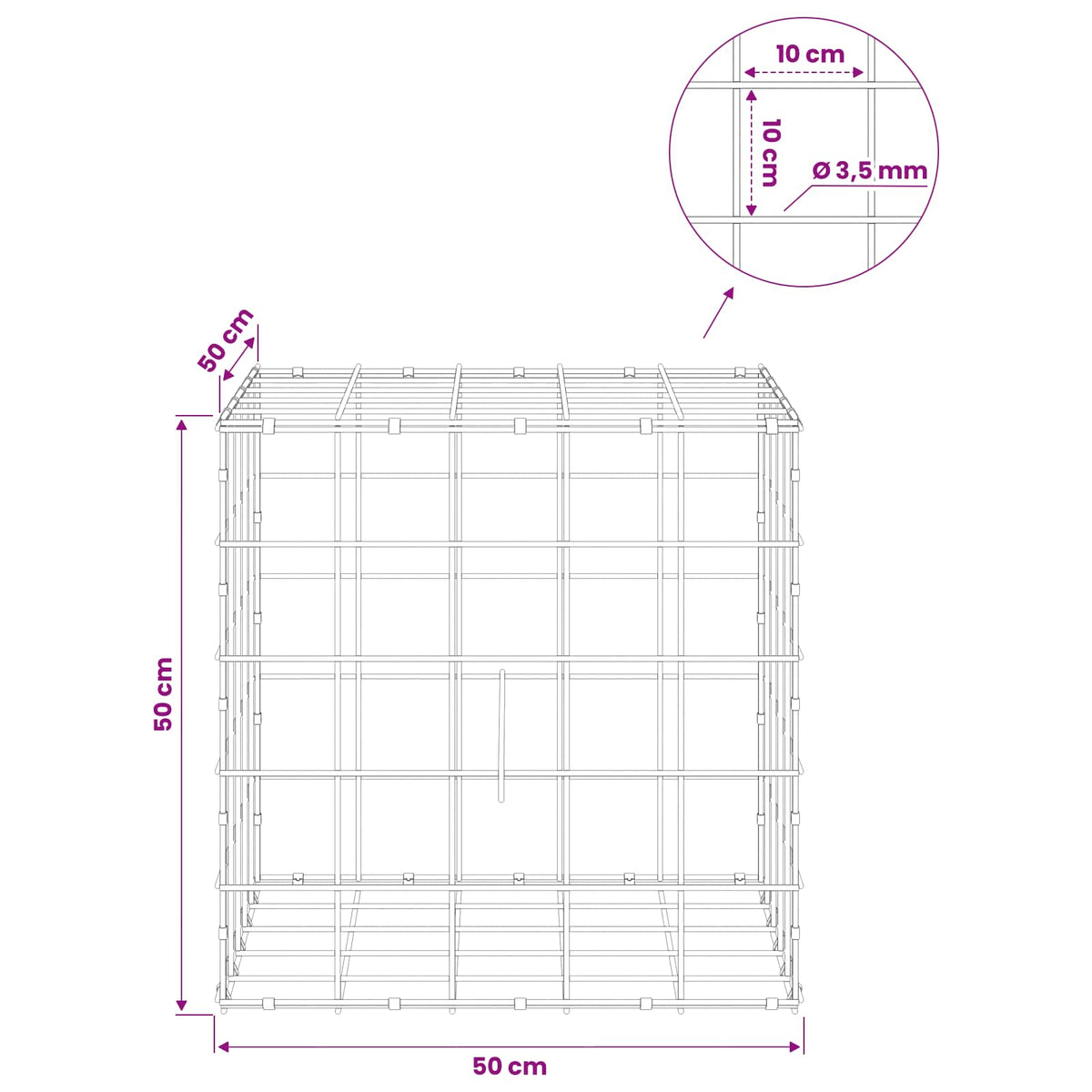 Γκαμπιόν με σύρμα 3,5 mm και πλέγμα 10x10 cm 50x50x50 εκ. - Pakobazaar