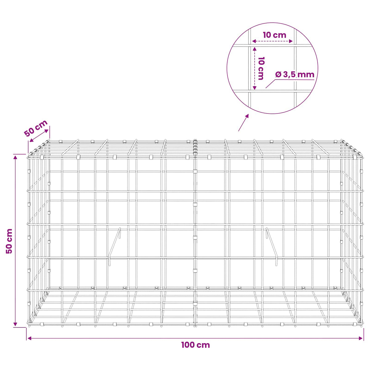 Γκαμπιόν με σύρμα 3,5 mm και πλέγμα 10x10 cm 100x50x50 εκ