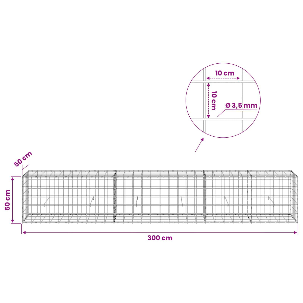Γκαμπιόν με σύρμα 3,5 mm και πλέγμα 10x10 cm 300x50x50 εκ - Pakobazaar