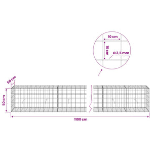 Γκαμπιόν με σύρμα 3,5 mm και πλέγμα 10x10 cm 1100x50x50 εκ