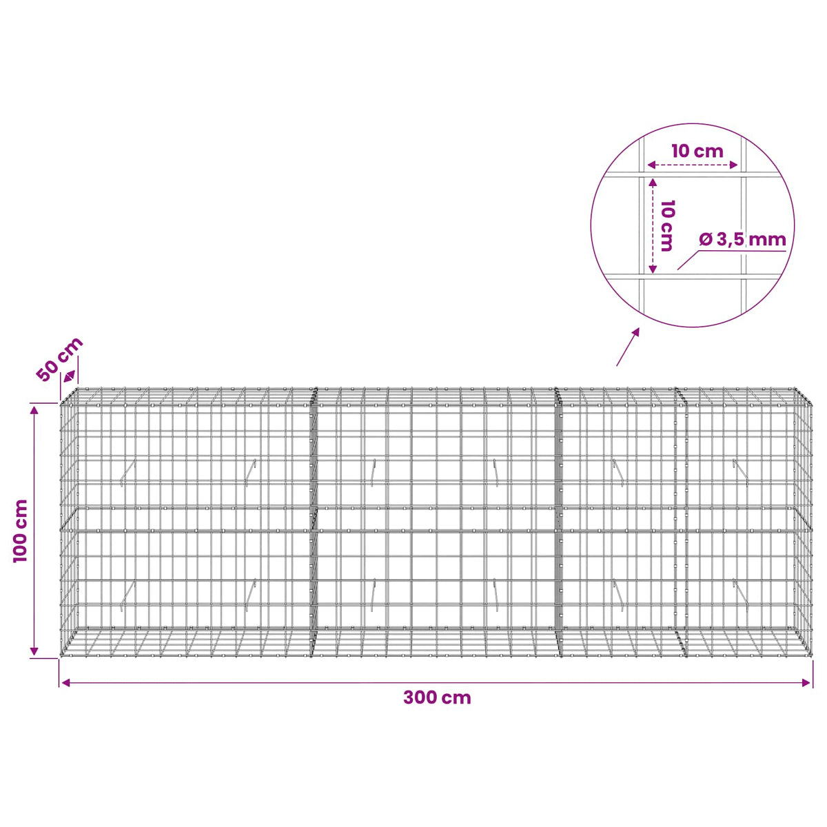 Γκαμπιόν με σύρμα 3,5 mm και πλέγμα 10x10 cm 300x50x100 εκ - Pakobazaar