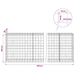 Γκαμπιόν με σύρμα 3,5 mm και πλέγμα 10x10 cm 750x50x100 εκ - Pakobazaar
