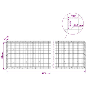 Γκαμπιόν με σύρμα 3,5 mm και πλέγμα 10x10 cm 1200x50x100 εκ - Pakobazaar