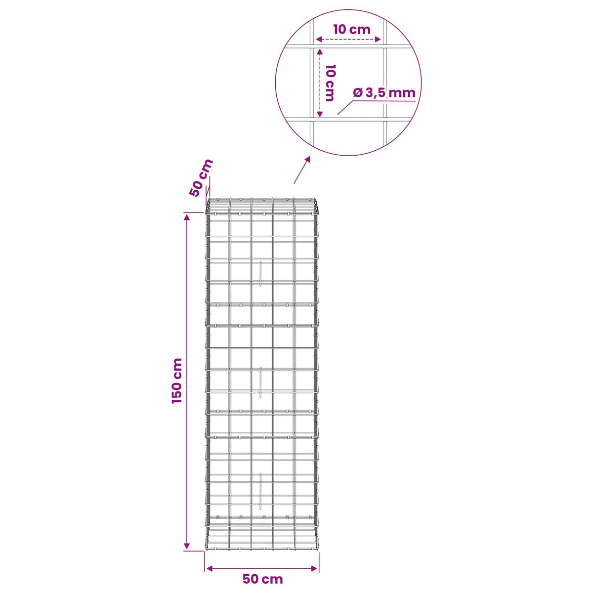 Γκαμπιόν με σύρμα 3,5 mm και πλέγμα 10x10 cm 50x50x150 εκ