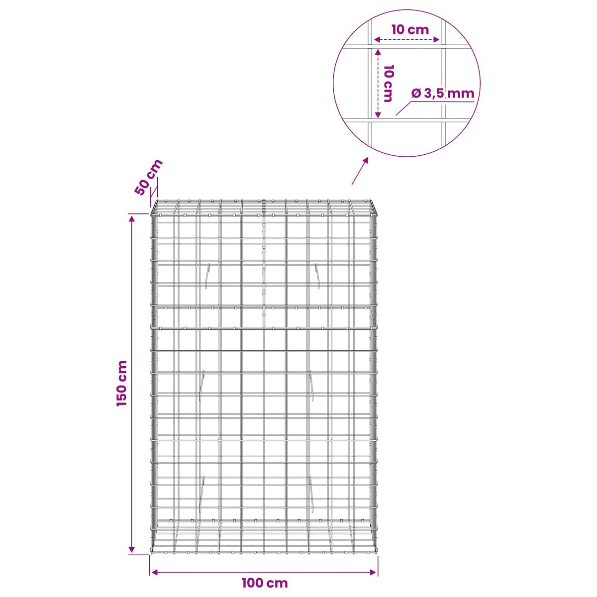 Γκαμπιόν με σύρμα 3,5 mm και πλέγμα 10x10 cm 100x50x150 εκ
