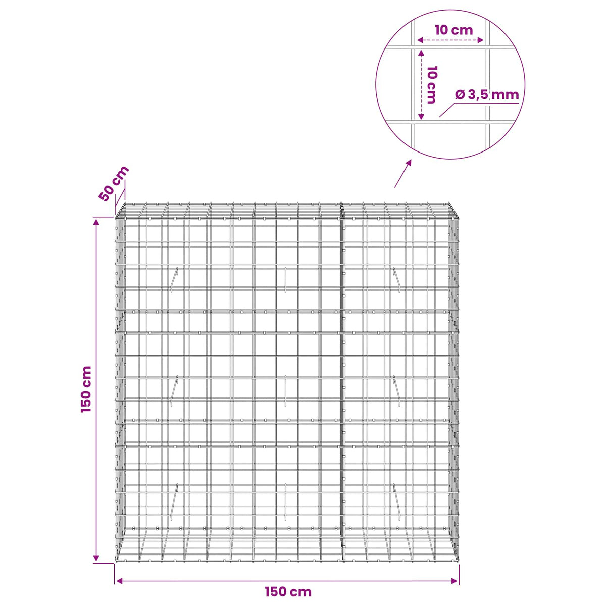 Γκαμπιόν με σύρμα 3,5 mm και πλέγμα 10x10 cm 150x50x150 εκ - Pakobazaar