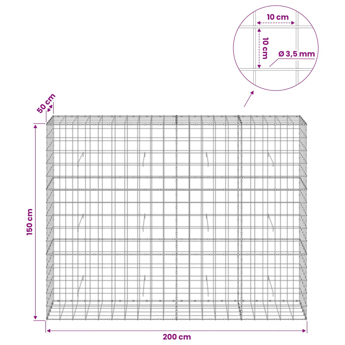 Γκαμπιόν με σύρμα 3,5 mm και πλέγμα 10x10 cm 200x50x150 εκ