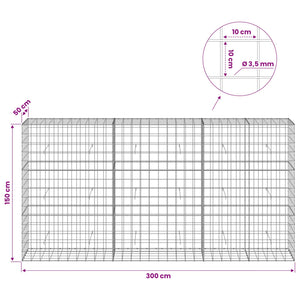 Γκαμπιόν με σύρμα 3,5 mm και πλέγμα 10x10 cm 300x50x150 εκ. - Pakobazaar