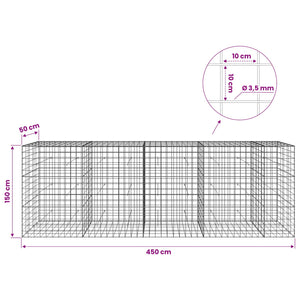 Γκαμπιόν με σύρμα 3,5 mm και πλέγμα 10x10 cm 450x50x150 εκ - Pakobazaar