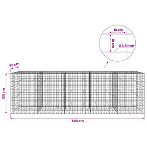 Γκαμπιόν με σύρμα 3,5 mm και πλέγμα 10x10 cm 500x50x150 εκ - Pakobazaar