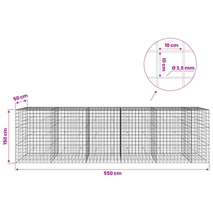 Γκαμπιόν με σύρμα 3,5 mm και πλέγμα 10x10 cm 550x50x150 εκ.