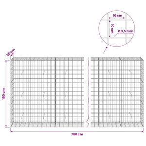 Γκαμπιόν με σύρμα 3,5 mm και πλέγμα 10x10 cm 700x50x150 εκ.