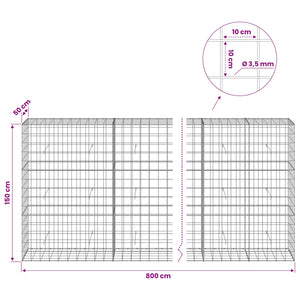 Γκαμπιόν με σύρμα 3,5 mm και πλέγμα 10x10 cm 800x50x150 εκ. - Pakobazaar