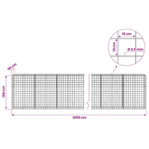 Γκαμπιόν με σύρμα 3,5 mm και πλέγμα 10x10 cm 1000x50x150 εκ - Pakobazaar