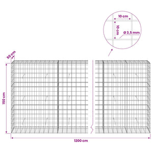 Γκαμπιόν με σύρμα 3,5 mm και πλέγμα 10x10 cm 1200x50x150 εκ. - Pakobazaar