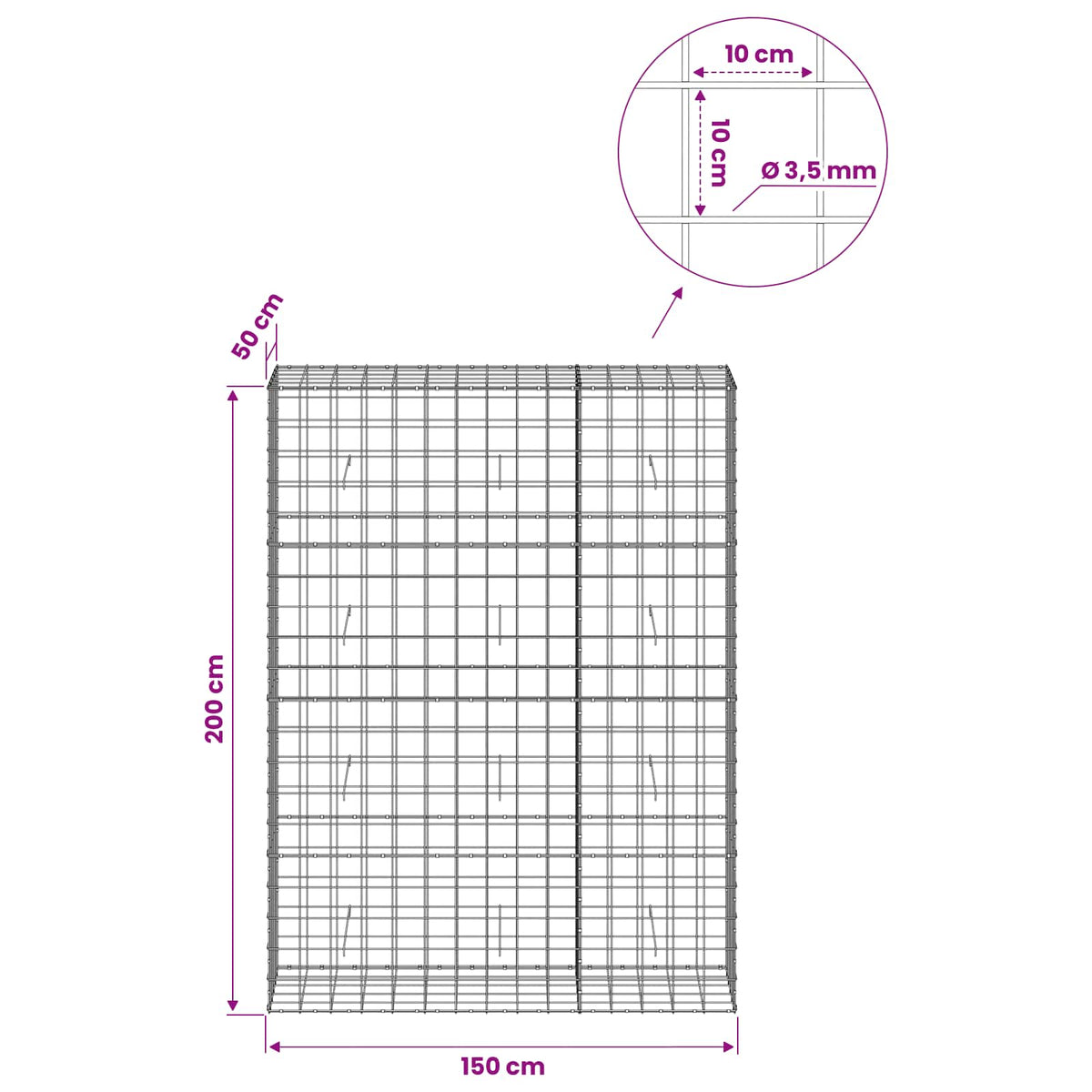 Γκαμπιόν με σύρμα 3,5 mm και πλέγμα 10x10 cm 150x50x200 εκ