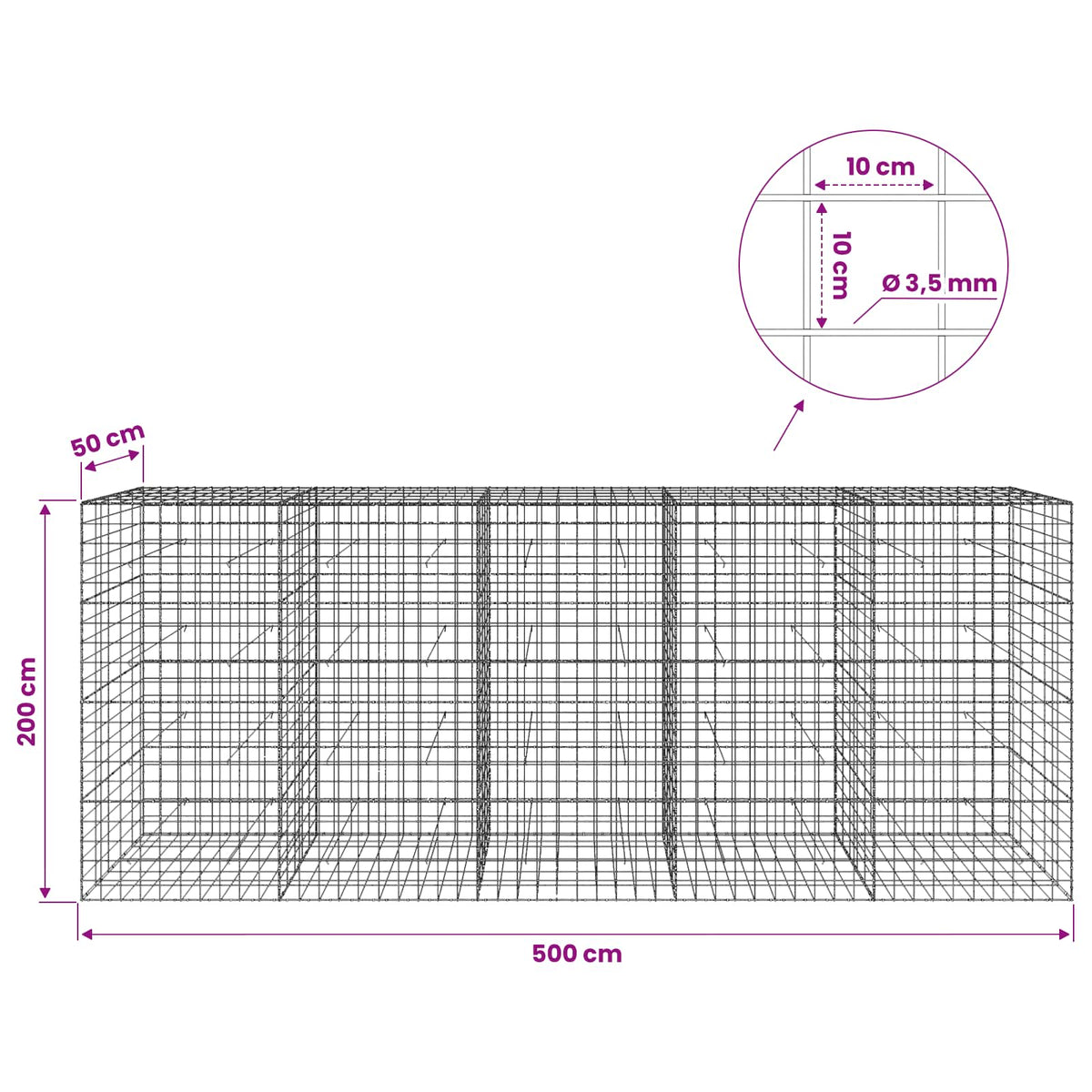 Γκαμπιόν με σύρμα 3,5 mm και πλέγμα 10x10 cm 500x50x200 εκ - Pakobazaar