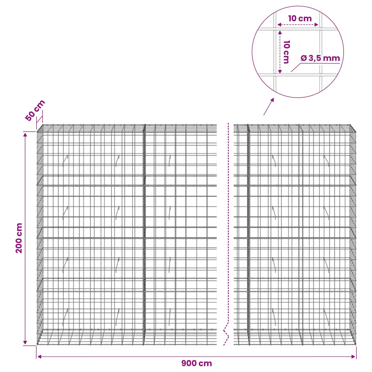 Γκαμπιόν με σύρμα 3,5 mm και πλέγμα 10x10 cm 900x50x200 εκ - Pakobazaar