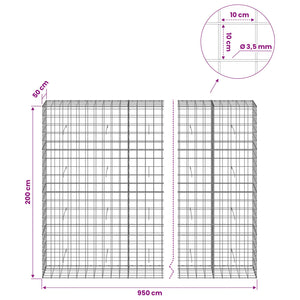 Γκαμπιόν με σύρμα 3,5 mm και πλέγμα 10x10 cm 950x50x200 εκ - Pakobazaar