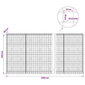 Γκαμπιόν με σύρμα 3,5 mm και πλέγμα 10x10 cm 1200x50x200 εκ - Pakobazaar