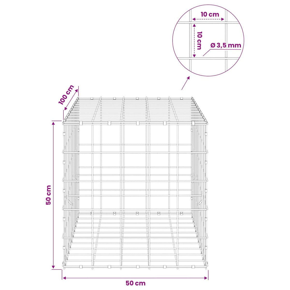 Γκαμπιόν με σύρμα 3,5 mm και πλέγμα 10x10 cm 50x100x50 εκ - Pakobazaar